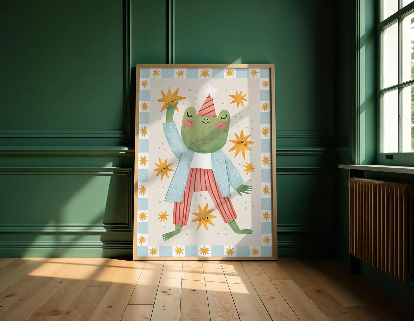 Frog With Stars Kids' Room Art Print, Colorful Unique Playroom Wall Decor