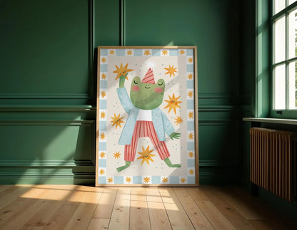 Frog With Stars Kids' Room Art Print, Colorful Unique Playroom Wall Decor