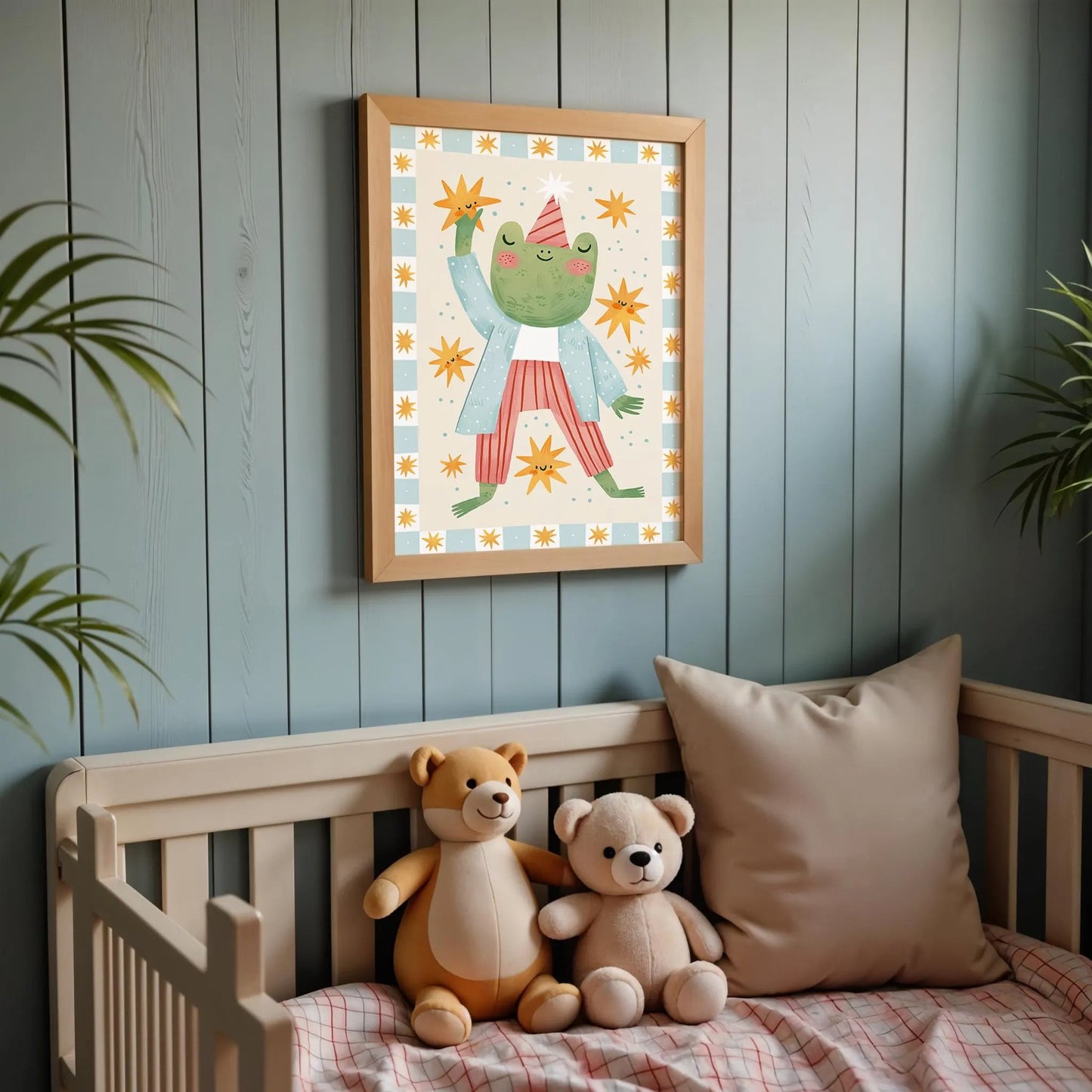 Frog With Stars Kids' Room Art Print, Colorful Unique Playroom Wall Decor
