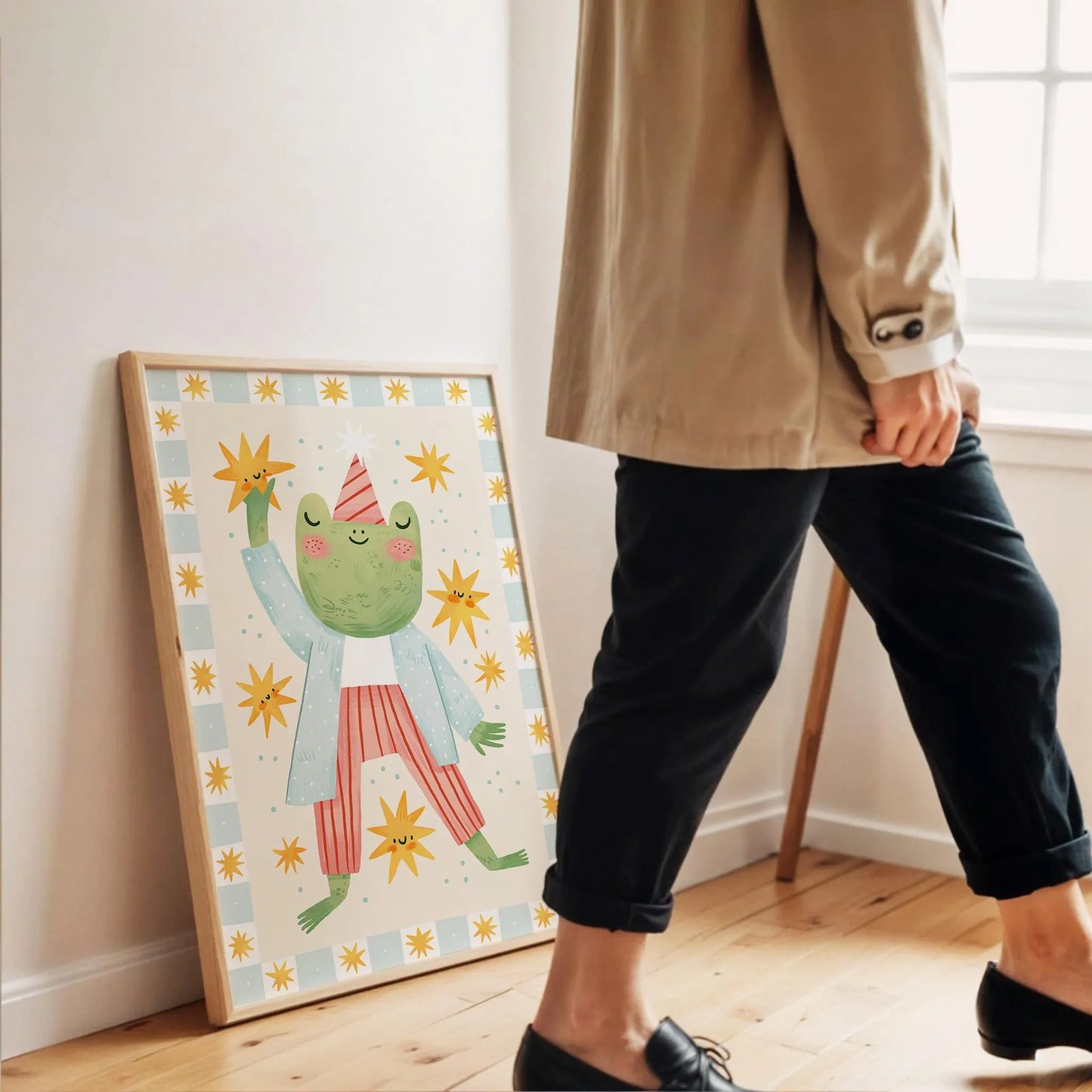 Frog With Stars Kids' Room Art Print, Colorful Unique Playroom Wall Decor