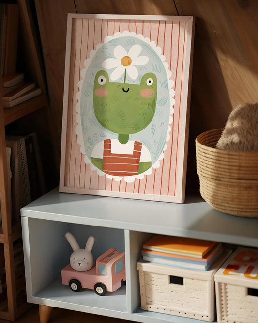 Frog Kids' Room Art Print, Colorful Unique Playroom Wall Decor