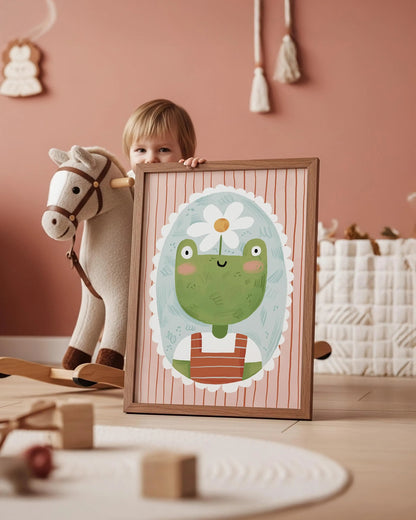 Frog Kids' Room Art Print, Colorful Unique Playroom Wall Decor